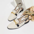 Women's closed toe chunky heel half slippers with linen upper and rubber sole in black and brown sizes 35-41
