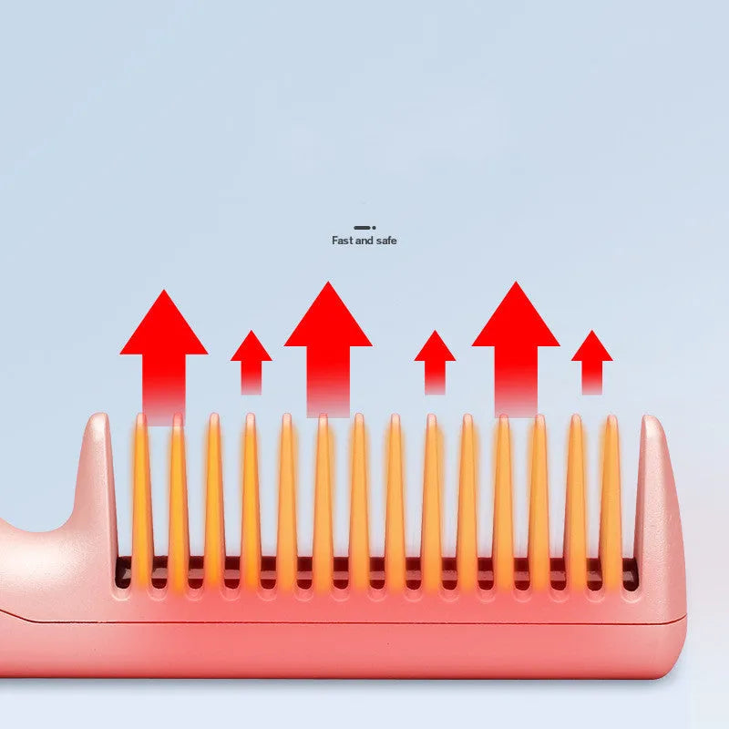 Wireless USB hair straightening comb with tourmaline ceramic heating in 3D gradient green finish
