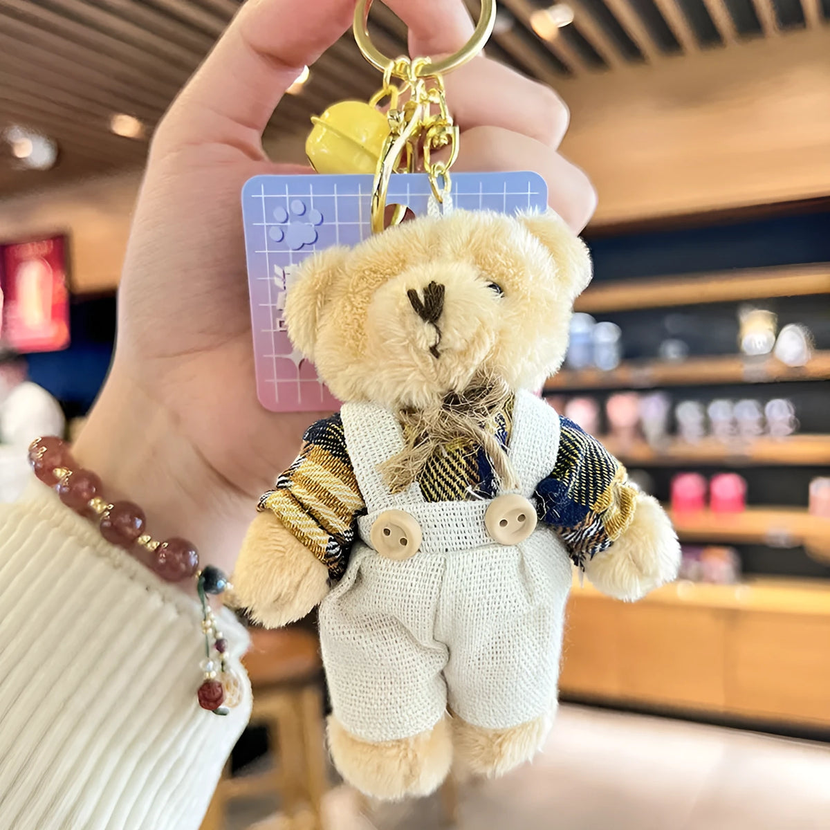 Cartoon plush sackcloth bear doll schoolbag pendant with key button attachment