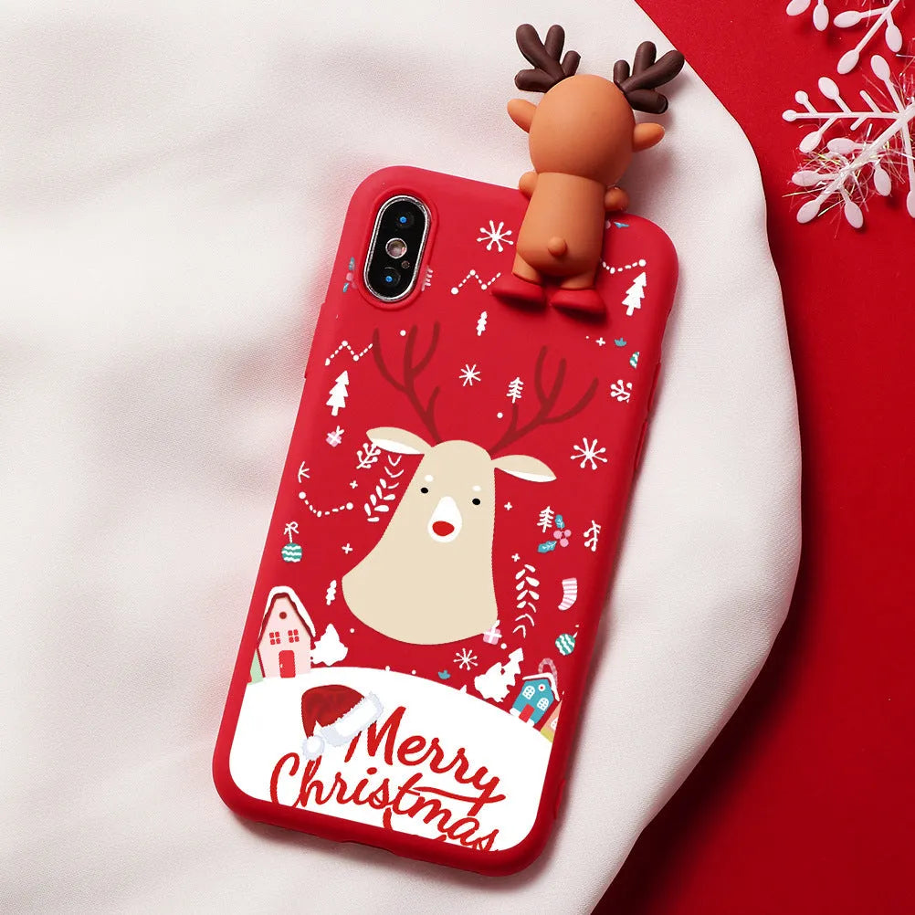 Christmas phone case with heavy 3D cartoon decoration featuring Santa Claus on a TPU soft material back cover for iPhone