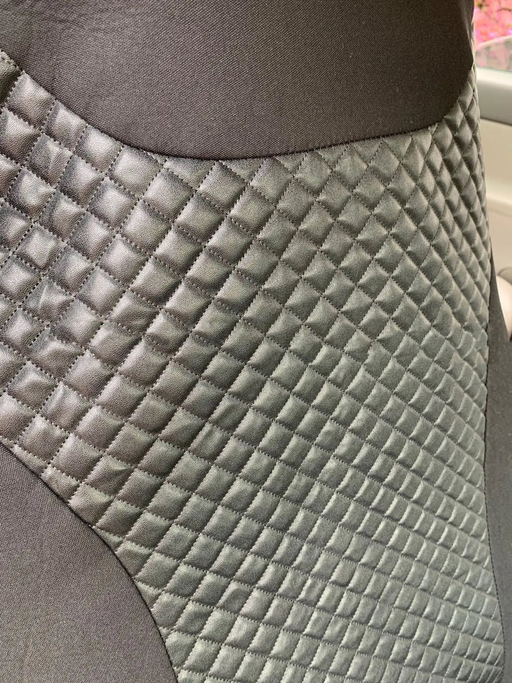 Black quilted PU car seat cover with plastic hooks for securing