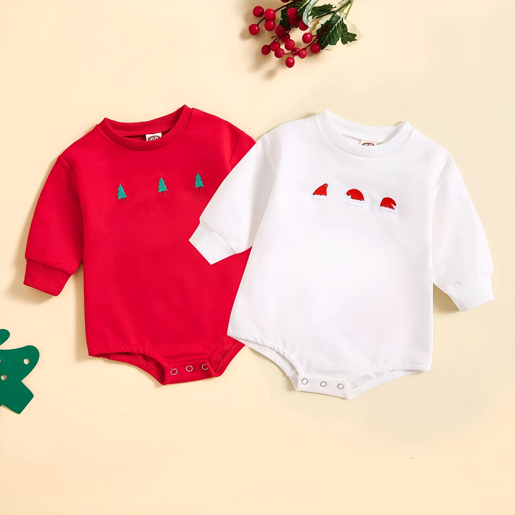 Baby cotton printed Christmas hat cartoon triangle jumpsuit in red