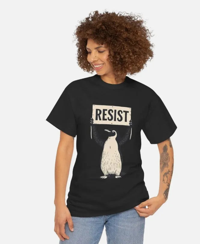Straight cut short sleeve cotton t-shirt on a hanger, showing round neckline, in black, green, or white.