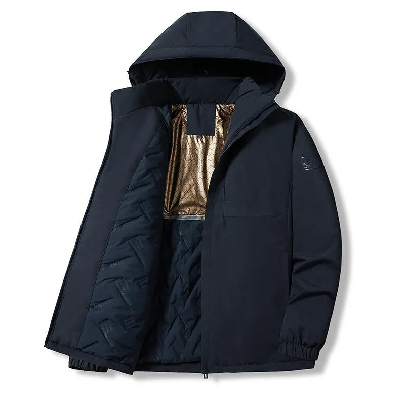 Men's temperature sensing waterproof winter jacket in extended sizes L to 6XL