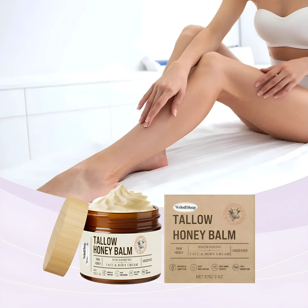 57g jar of tallow honey moisturising cream with sun protection ingredients for skin repair