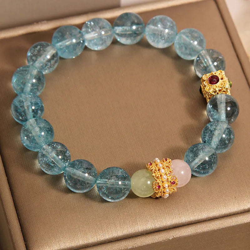 Blue crystal cube sugar bracelet with colourful crystals and flexible diamond ring closure Chinese style