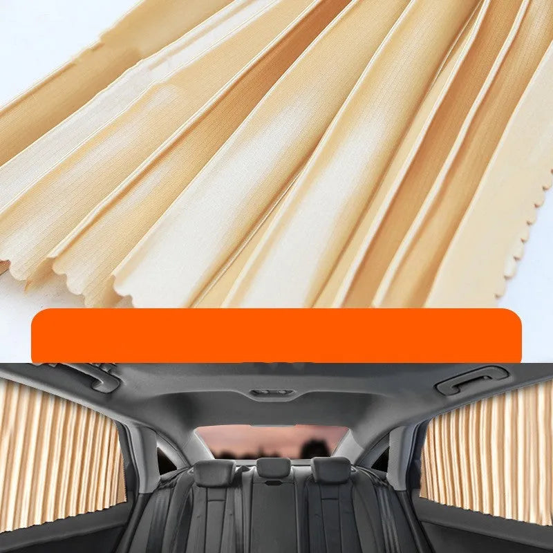 Auto retractable car sun curtain with roller shutter mechanism in gold colour
