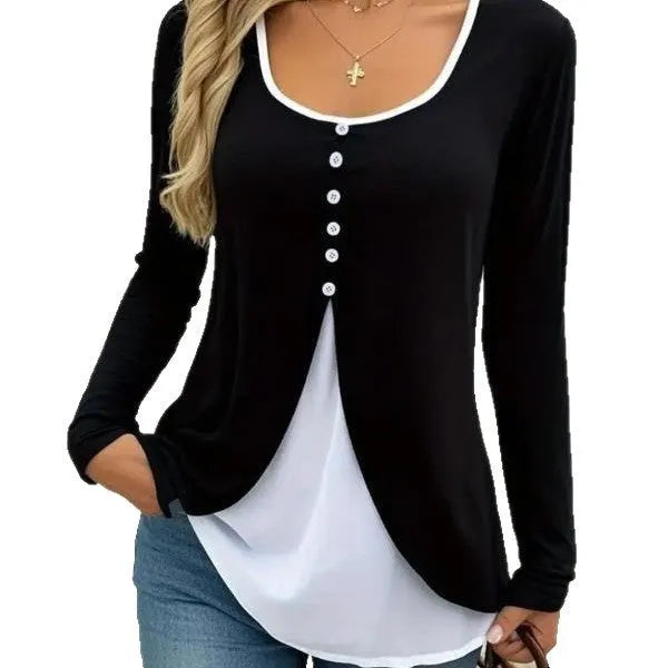 Casual contrast colour women's two-piece long-sleeved T-shirt in slim fit style