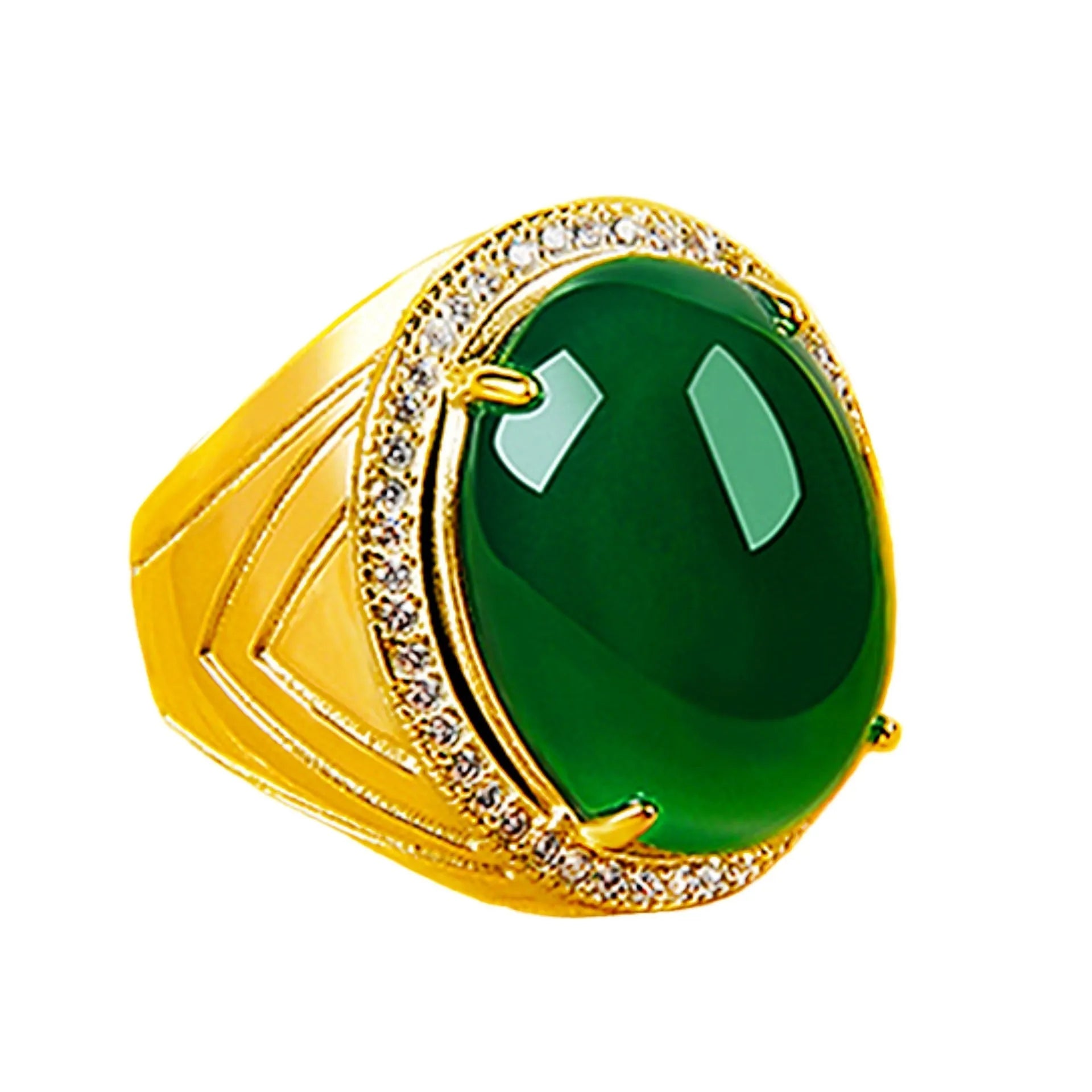 Natural green chalcedony ring with geometric cut, adjustable opening, and platinum finish on copper base