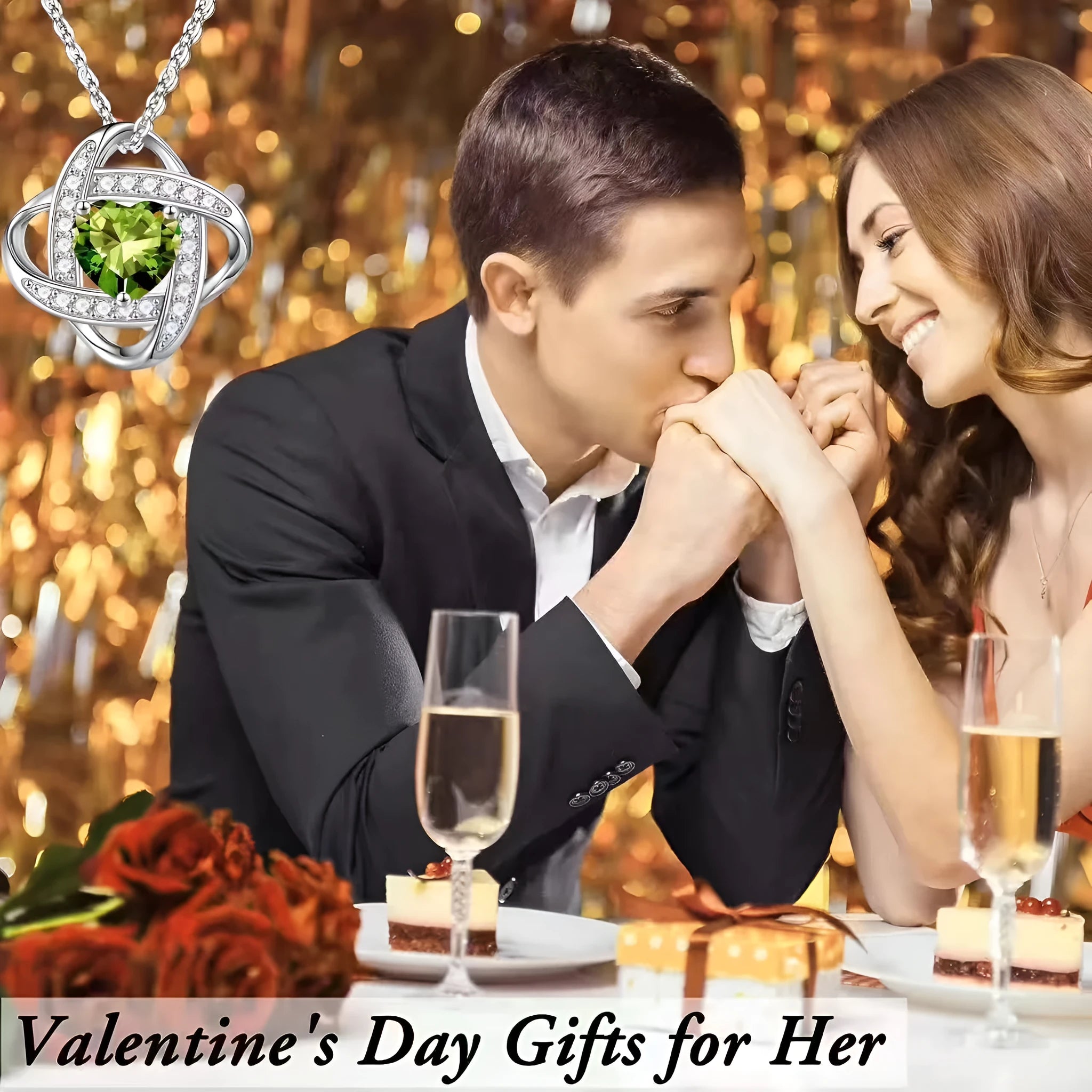 A heart-shaped pendant necklace with a platinum-colour electroplated finish and a coloured crystal centre.