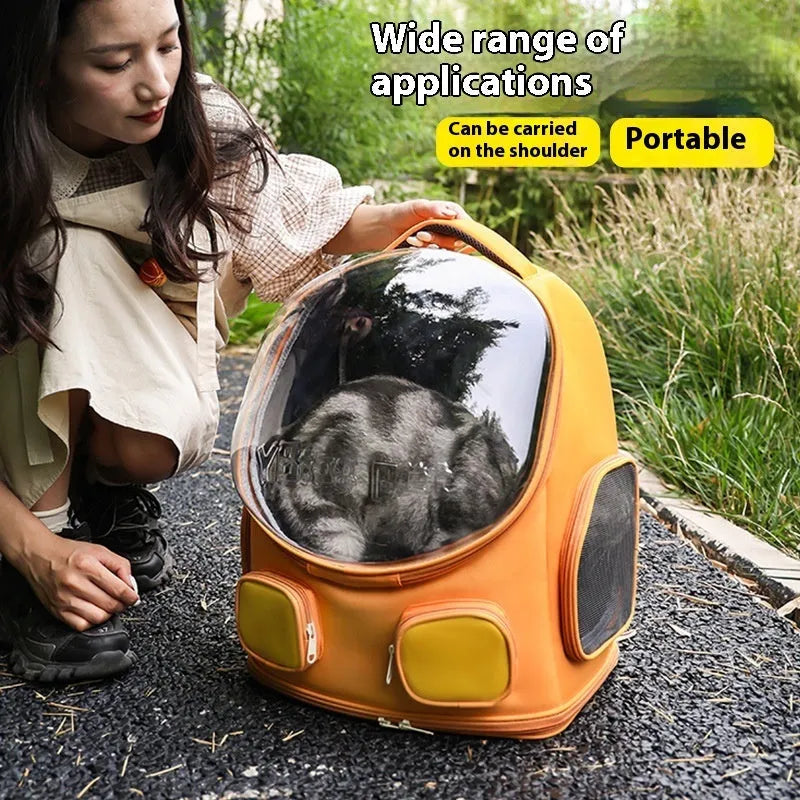 Outdoor portable cat school bag in solid colour nylon, large capacity backpack for cats up to 9kg