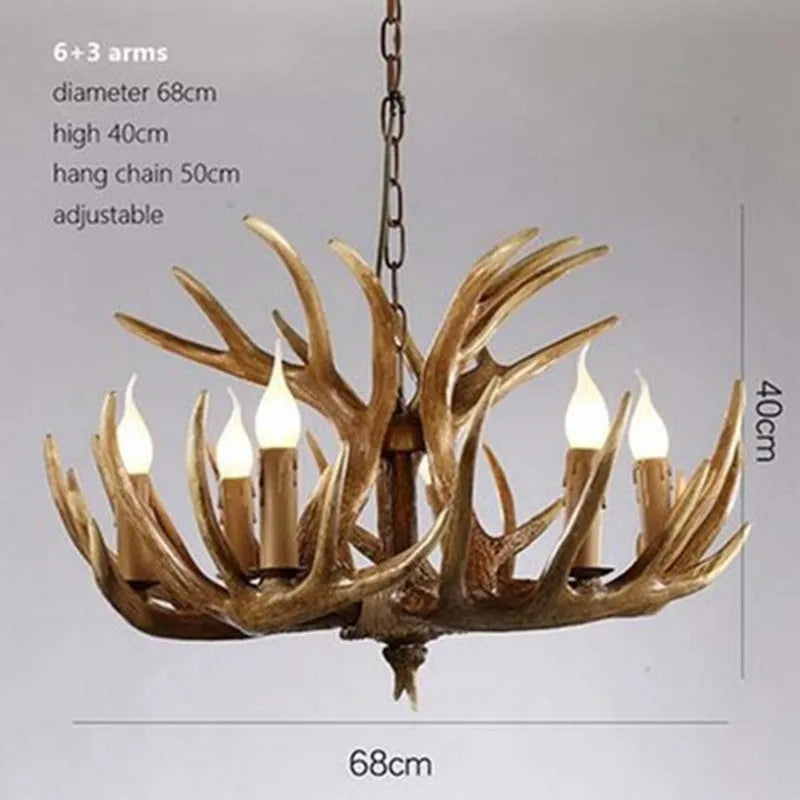 Nordic retro antlers chandelier with 4 heads in brown ABS shade for indoor ceiling mounting