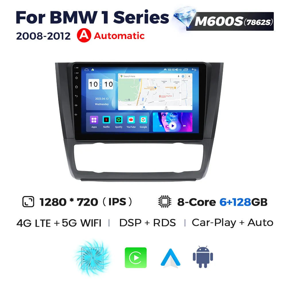 9-inch Android car navigation and central control touchscreen unit for BMW E87 vehicles.