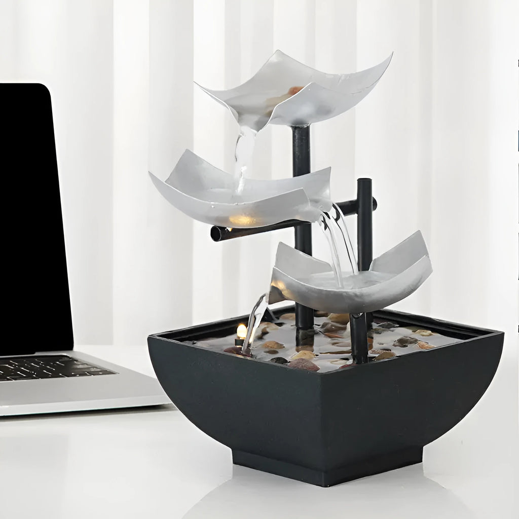 JR001 colour alloy desktop water fountain with modern minimalist design and flowing water ornament
