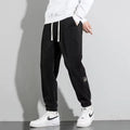 Men's loose straight sweatpants in dark gray, black or dark brown, cotton blend, drawstring mid waist, sizes M-5XL