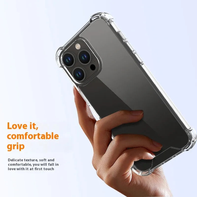 Transparent TPU PC anti-fingerprint phone case for iPhone 15 Pro Max with airbag corners