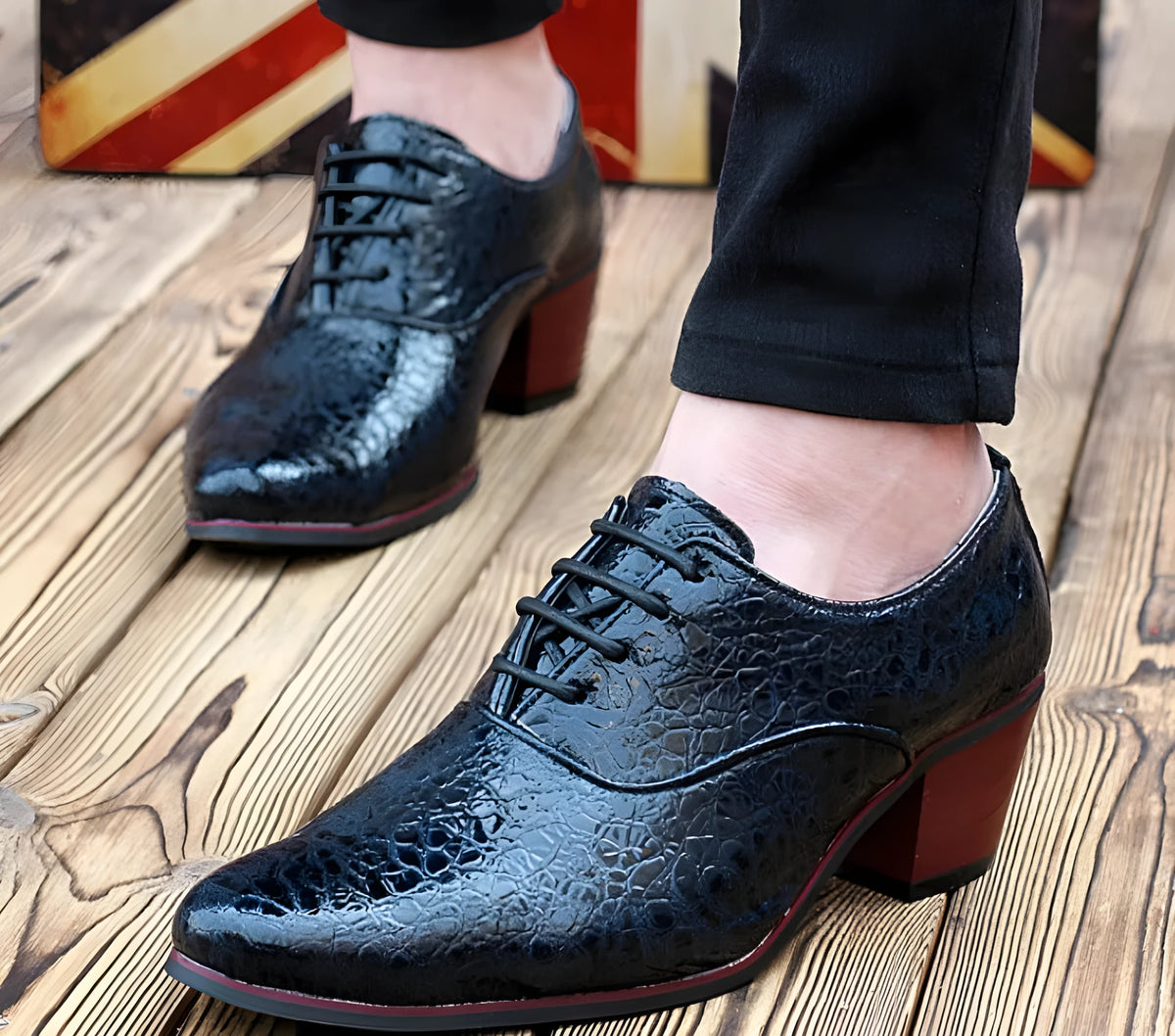Men's pointed toe casual shoes with PU vamp and rubber sole in black, navy blue, red or white