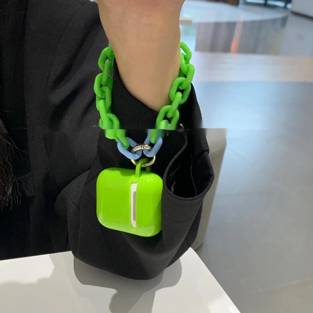 Silicone protective sleeve for AirPods 1/2 and AirPods Pro, purple and green with chain