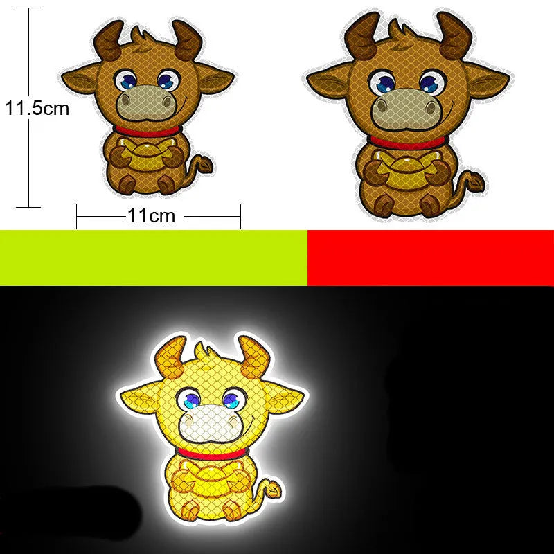 A pair of diamond reflective film safety stickers for vehicles, showing one design option measuring about 9cm by 5cm.