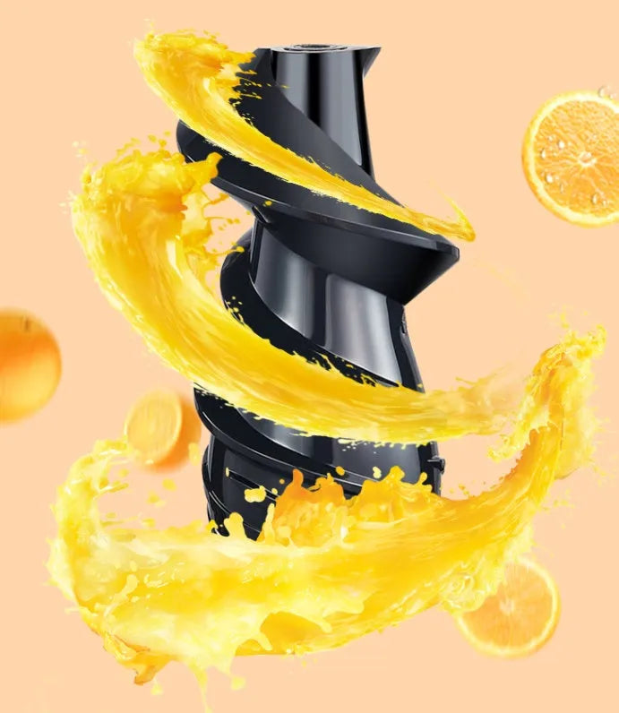 Grey slow masticating juicer with 90mm feed chute and multi-function separator on countertop