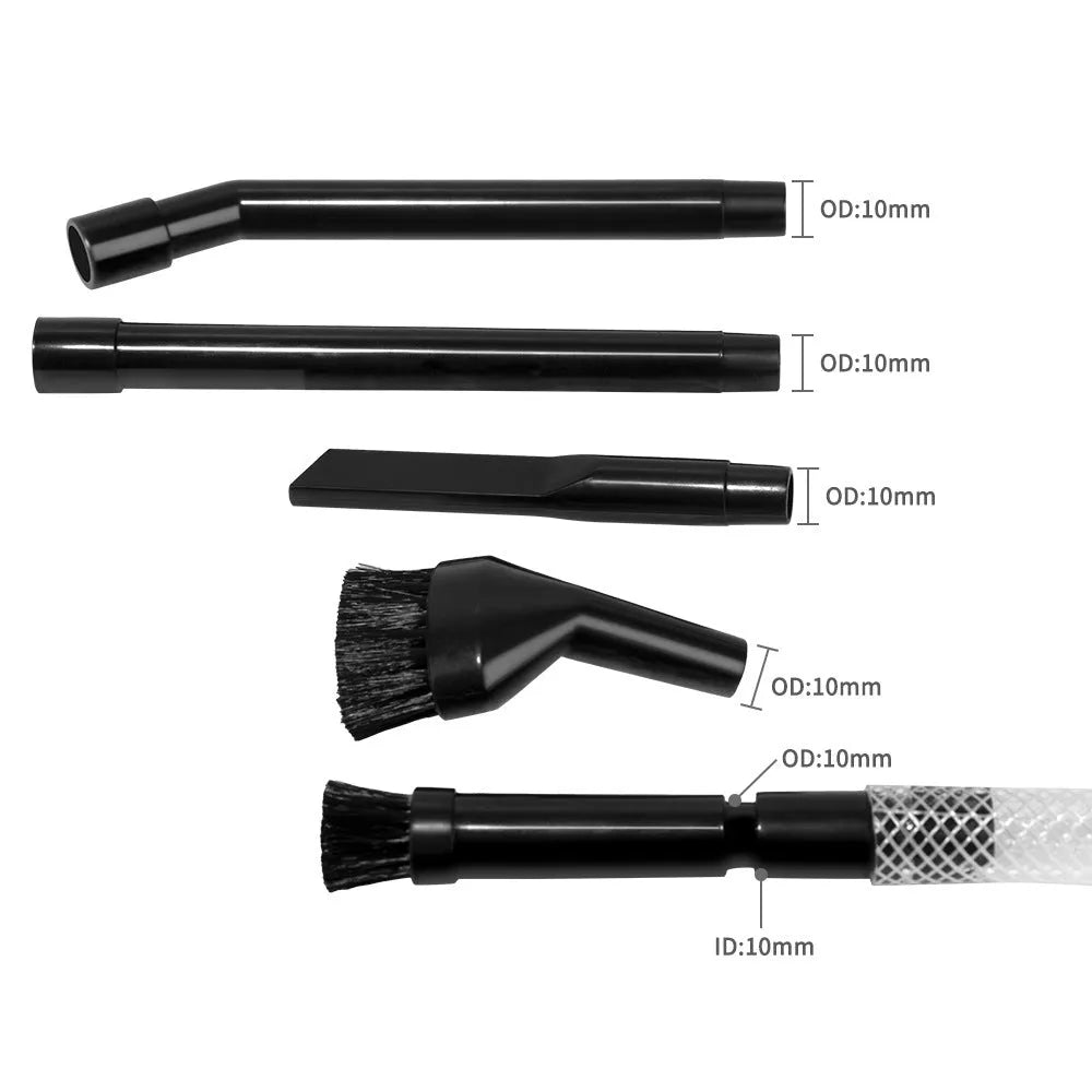 Eight-piece vacuum cleaner accessory set with various nozzles and brushes for small space cleaning.
