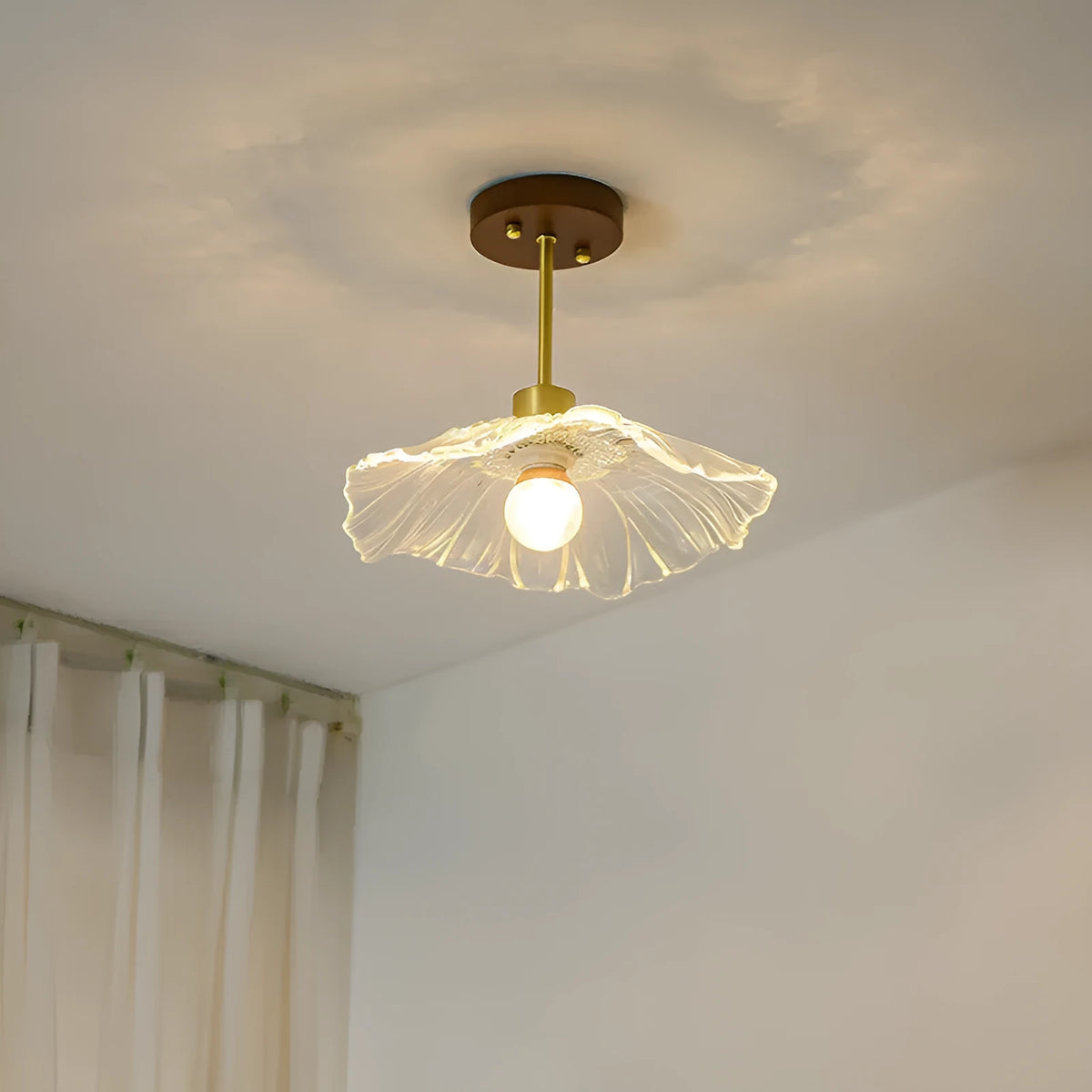 Japanese style log walnut brass ceiling lamp for entrance hallway