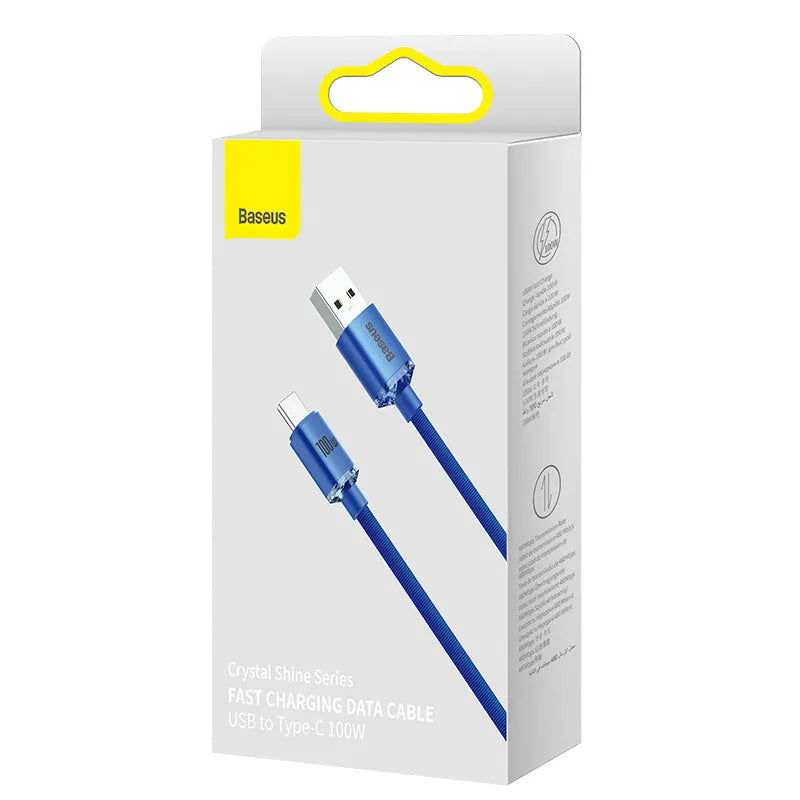 Crystal Shine Series USB to Type C 100W fast charging data cable with aluminium alloy casing and braided-fabric cable in black