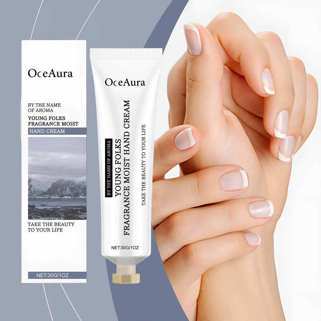 30g tube of moisturising fragrance hand cream showing hyaluronic acid and glycerin on label.