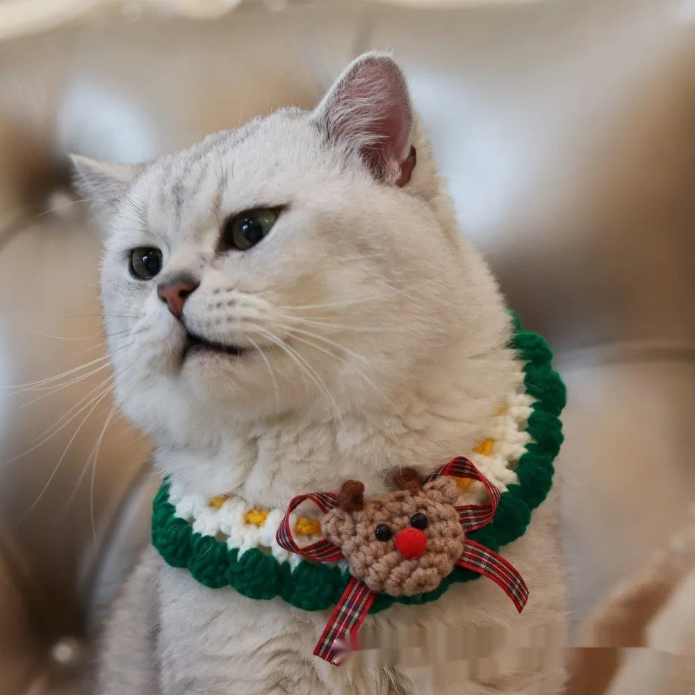 Christmas pet scarf with knitted wool Santa reindeer bell designs in multiple colours and sizes