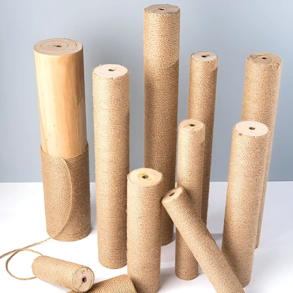 Solid wood cat climbing pillar wrapped in hemp rope for scratching and climbing
