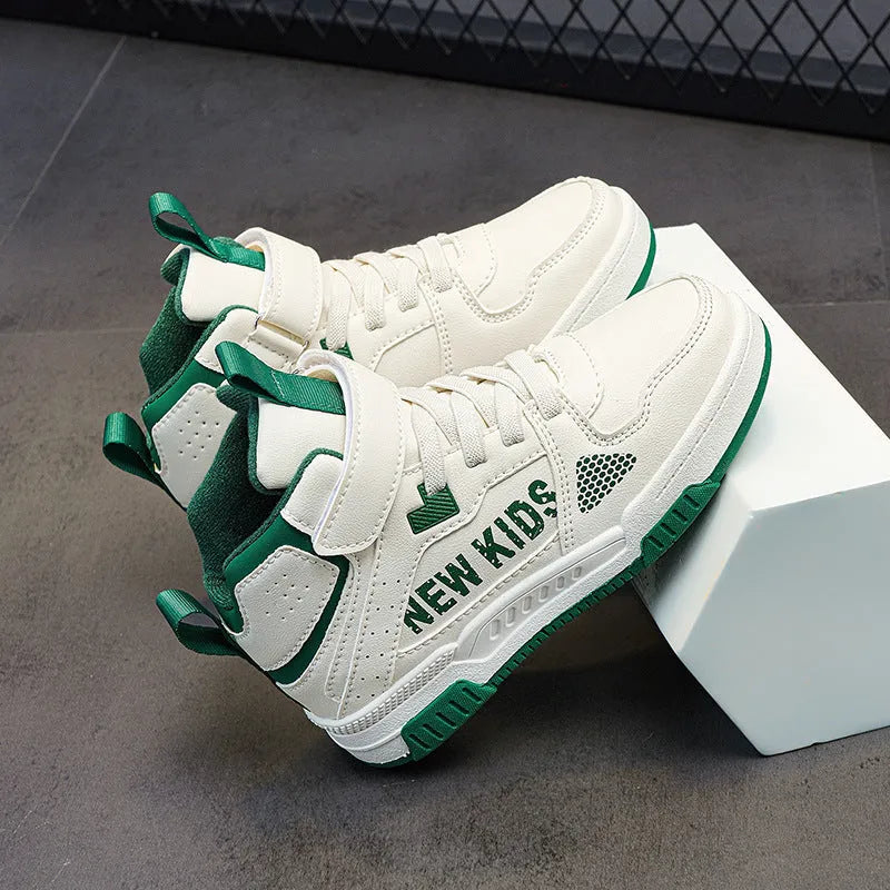 Children's sneakers with buckle closure in beige green, blue, white powder, and white & purple colours