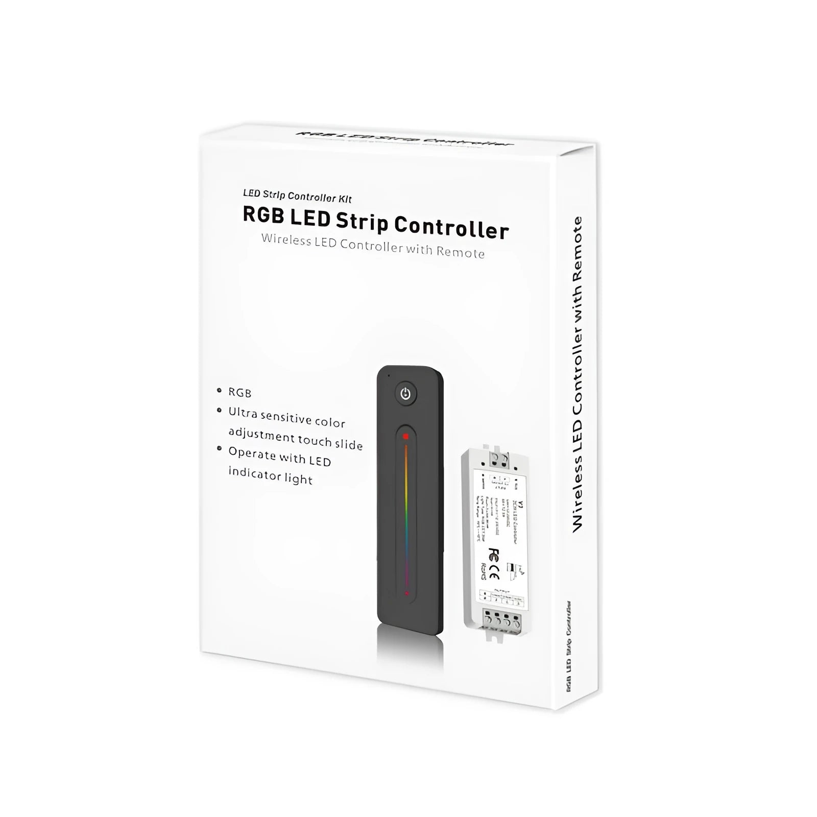 Black wireless RF LED dimmer controller with remote for RGB strip lights 12-24V 8A