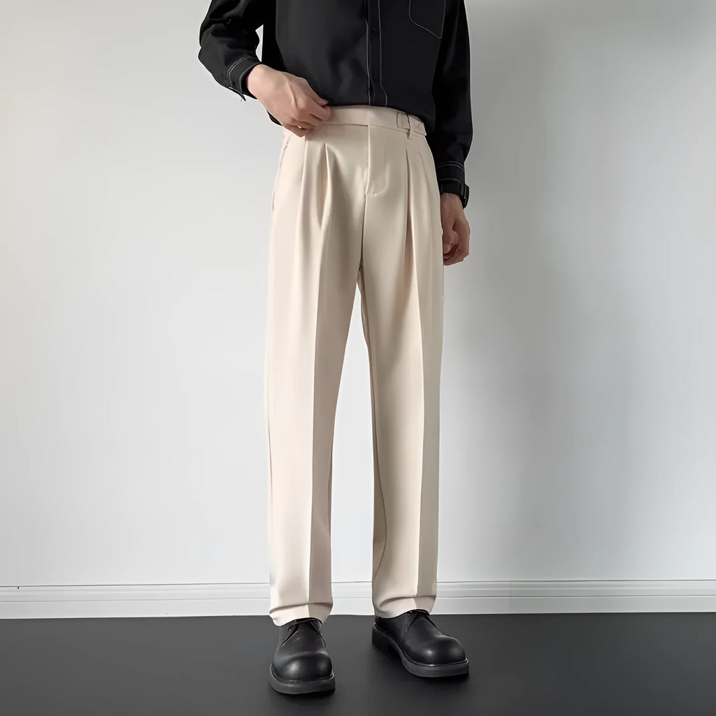 Men's straight loose fit suit trousers in apricot or black colour options