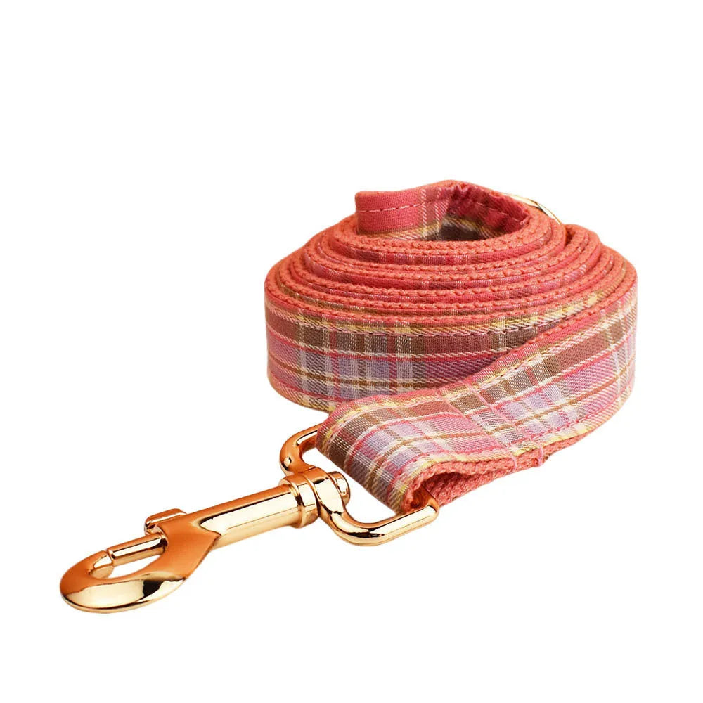 Plaid pattern dog collar and matching lead set with bandana accessory in multiple colour options