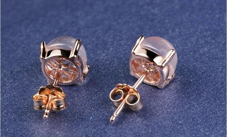 Women's rose gold synthetic ross quartz stud earrings with drop shape Korean style design