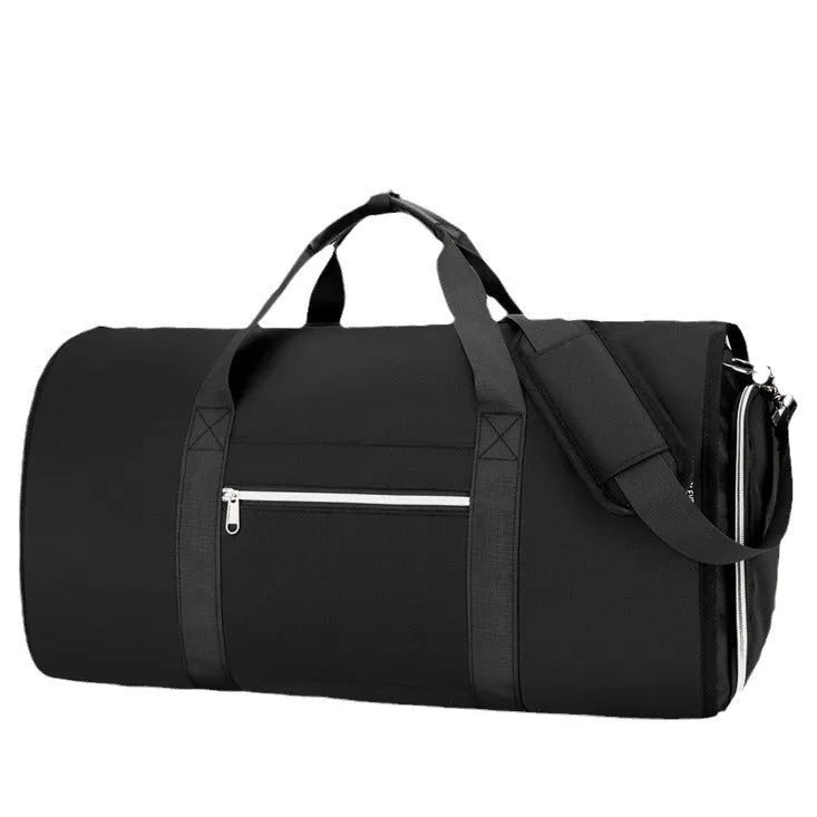 Oxford cloth multipurpose sports bag in grey, showing dry wet separation compartments and expansion feature.