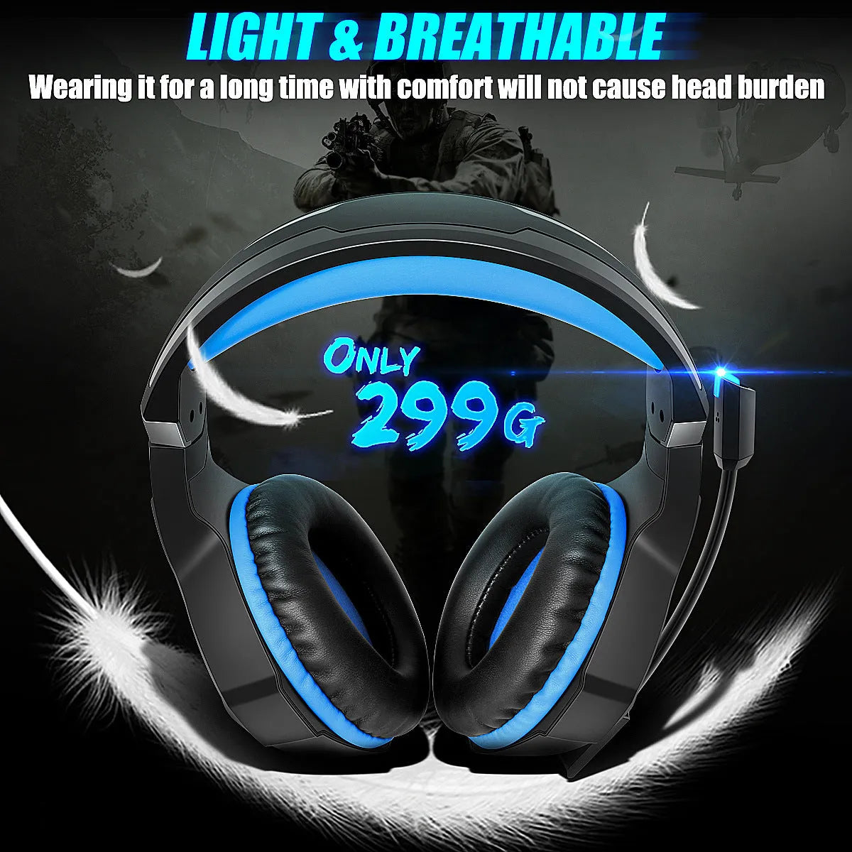 Thunder Wear Luminous gaming headset with microphone, RGB lights, and braided cable in black with coloured trim.