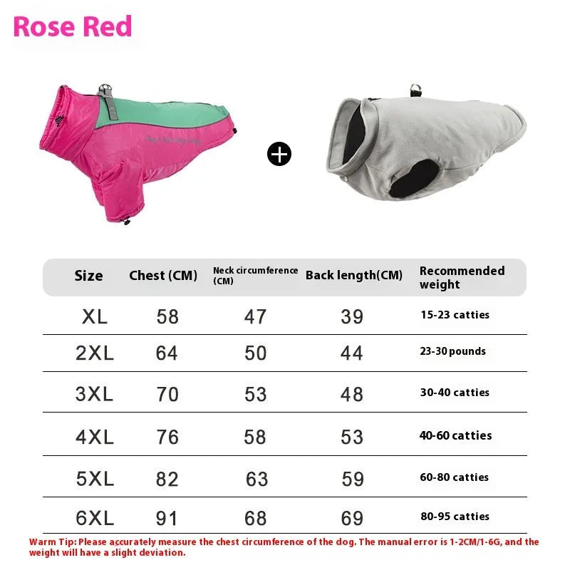 Polar fleece dog jacket with separate liner in a two-tone colour combination on a mannequin.