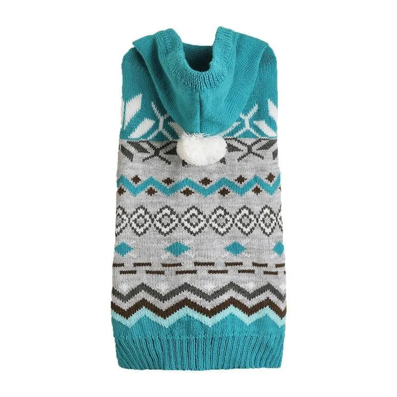 Green acrylic pet sweater with diamond pattern knit for dogs or cats