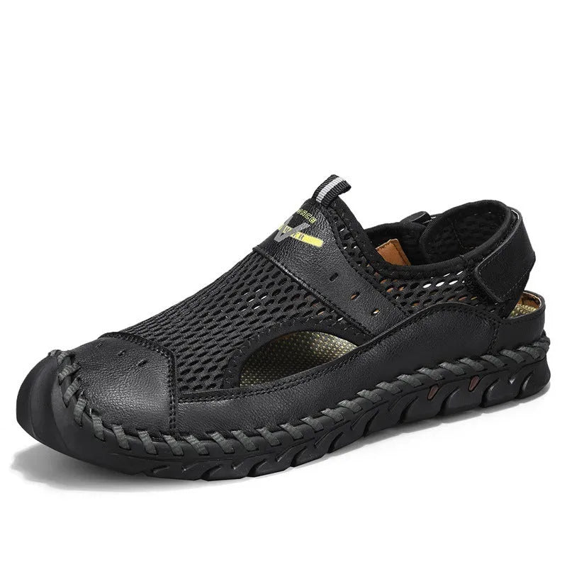 Men's brown breathable mesh low-top casual pumps with a round toe and elastic band