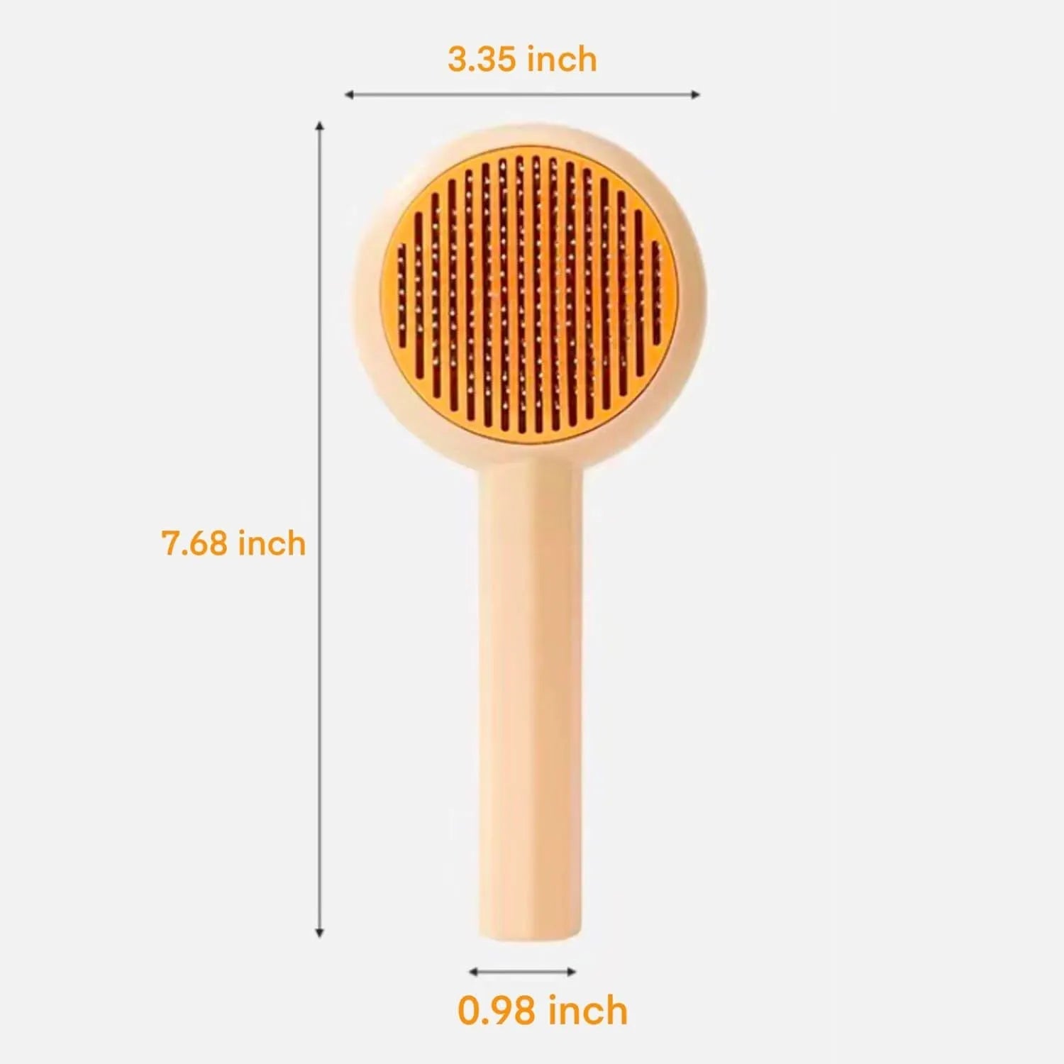 Blue self-cleaning pet grooming brush with angled metal needles for cats and dogs