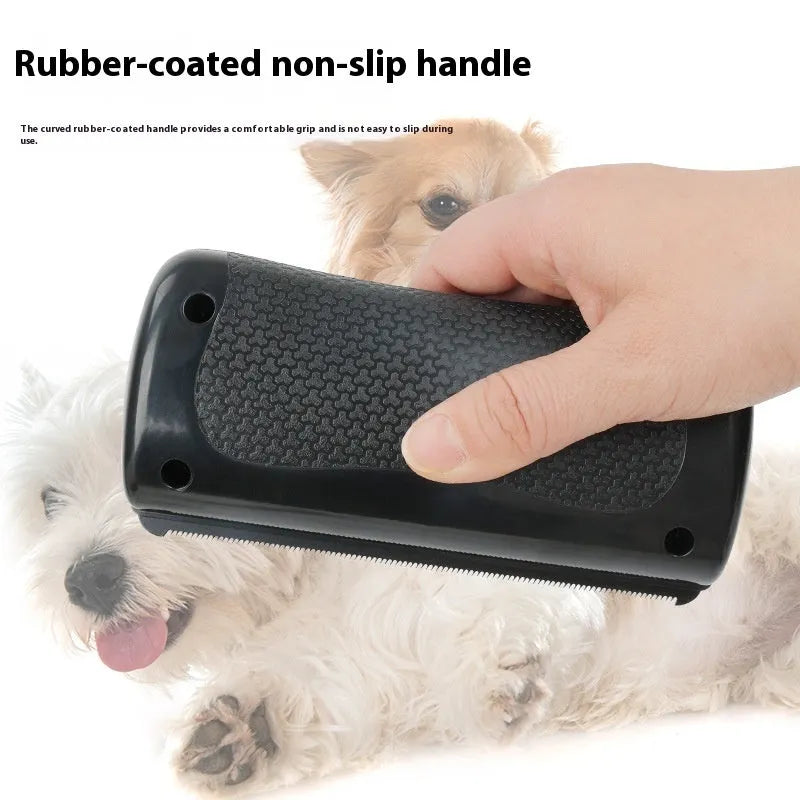 Black PP pet hair removal comb for dogs, 68x146mm size, with teeth for removing loose fur