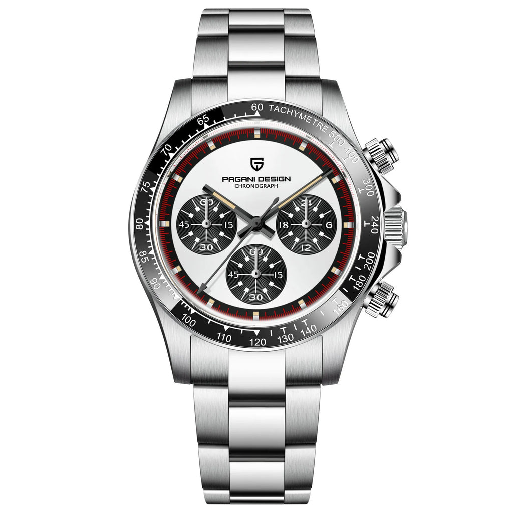Berjani stainless steel chronograph watch with 40mm case and black or white dial