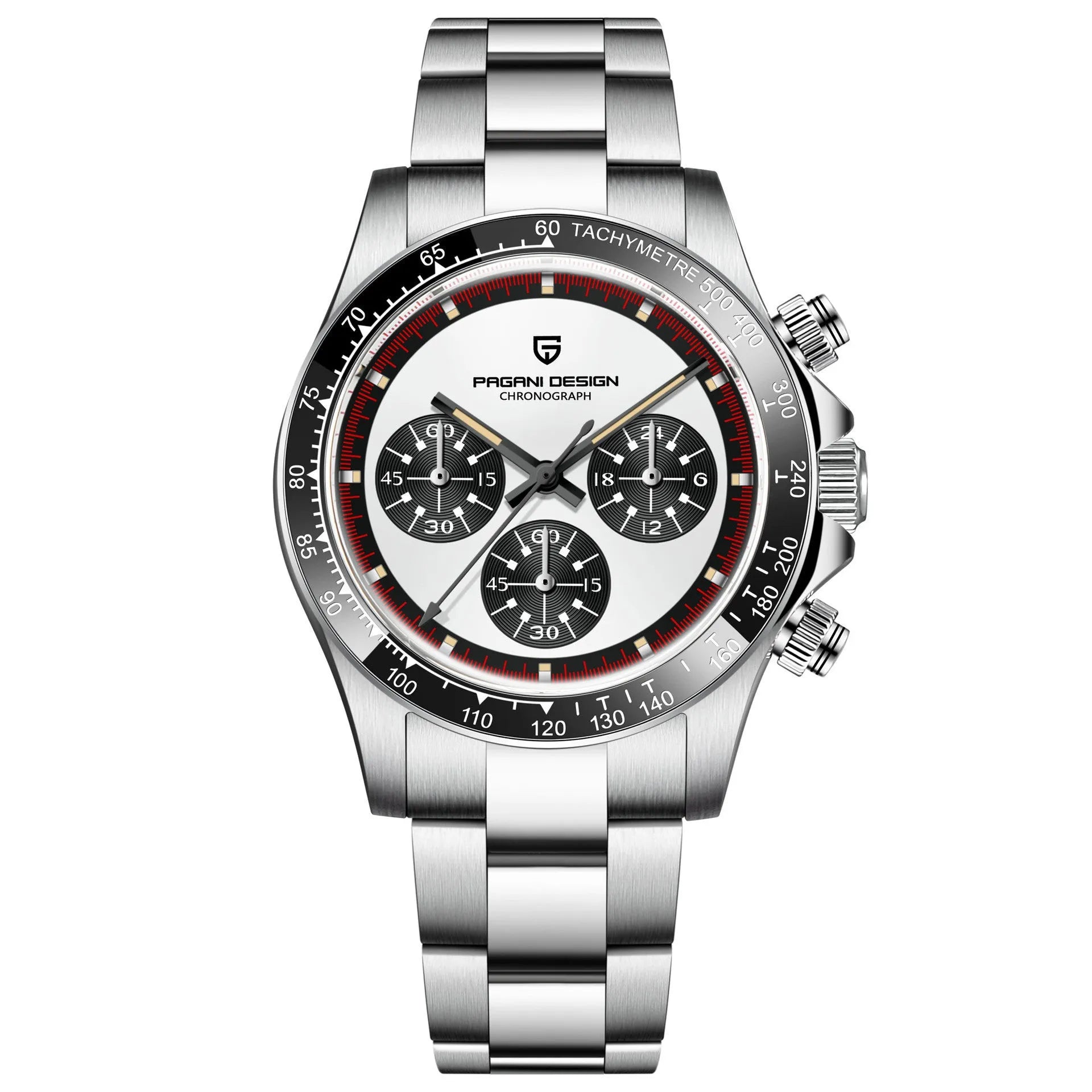 Berjani stainless steel chronograph watch with 40mm case and black or white dial