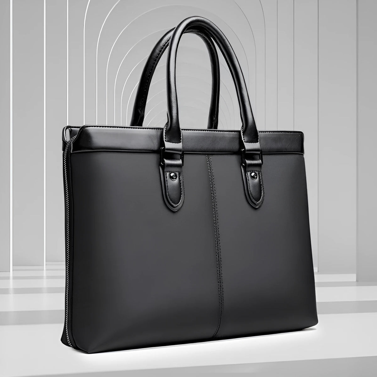 Men's PU briefcase file bag with Oxford fabric lining, thread-cut detail, in high-end black or blue