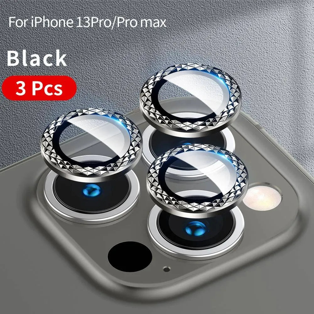 Diamond eagle eye lens film for iPhone 13 Pro Max with aviation aluminium alloy ring and Corning glass in silver