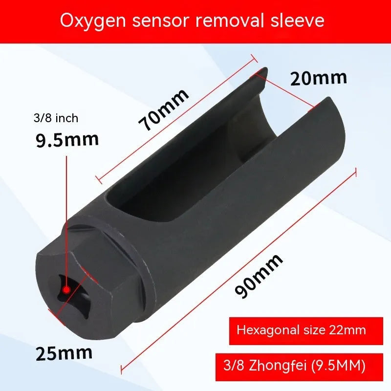 Black chromium vanadium steel oxygen sensor socket sleeve with 22mm internal diameter for automotive use