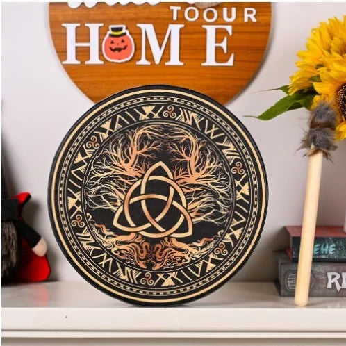 Handmade maple Celtic drum ornament with Celtic design for decorative display or craft gift