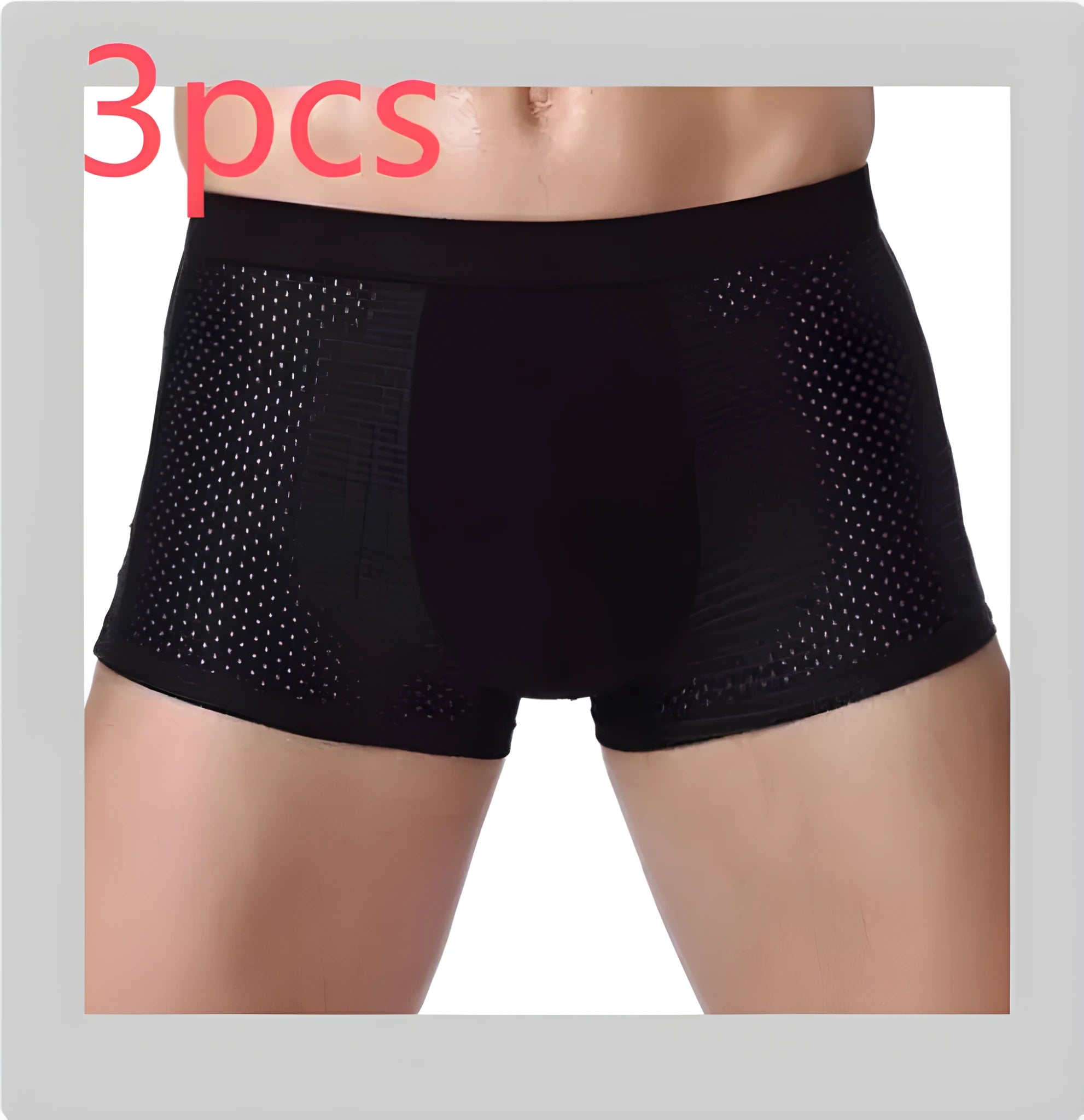 Men's black ice silk modal boxer briefs with U convex design laid flat