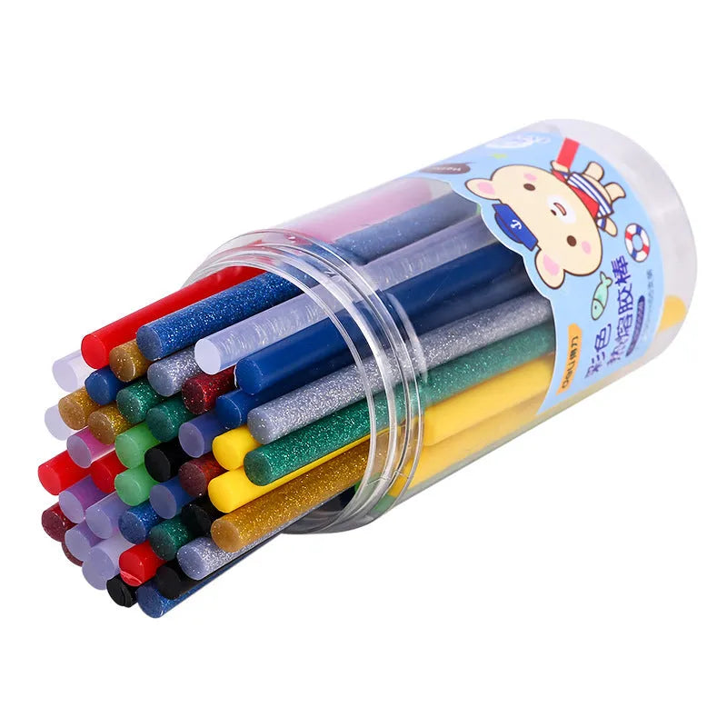 Transparent hot melt glue sticks in packaging, 55-piece set with 7mm diameter